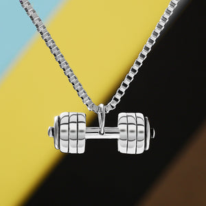 GUNGNEER Stainless Steel Fitness Sport Dumbbell Pendant Necklace Strong Gym Jewelry Men Women