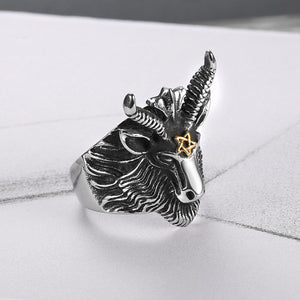 GUNGNEER Stainless Steel Multi-size Baphomet Ring Satanic Goat Head Jewelry Gift For Men