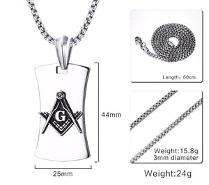 GUNGNEER Silver Dog Tag Masonic Pendant Necklace Mason Symbol Stainless Steel Jewelry For Men