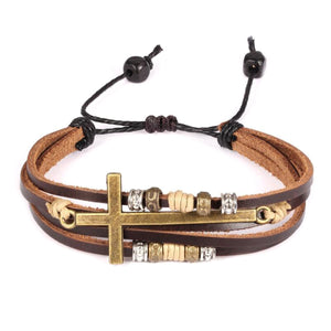 GUNGNEER Jesus Cross Bracelet Multilayer Leather Christian Jewelry Accessory For Men Women