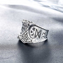 Load image into Gallery viewer, GUNGNEER 2 PCS Stainless Steel Norse Viking Mjolnir Thor Hammer Celtics Ring Jewelry Set