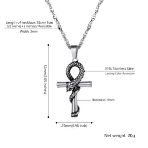 GUNGNEER Egyptian Ankh Cross Snake Necklace Link Chain Bracelet Stainless Steel Jewelry Set