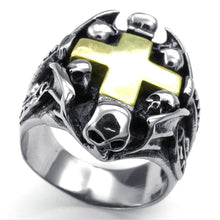 Load image into Gallery viewer, GUNGNEER Stainless Steel Goldtone Skull Knight Templar Cross Ring with Bracelet Punk Jewelry Set