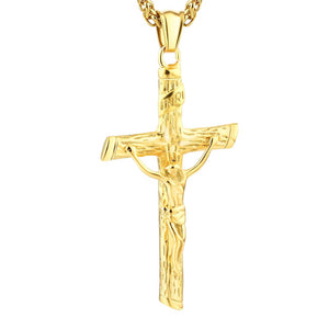 GUNGNEER Stainless Steel Cross Christ Necklace Jesus Pendant Chain Jewelry For Men Women