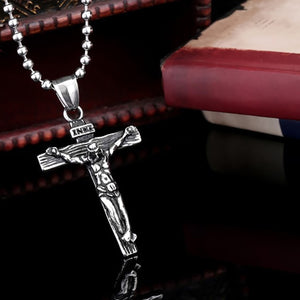 GUNGNEER Stainless Steel Christ Cross Necklace Ring Many Jesus Religious Jewelry Set Men Women