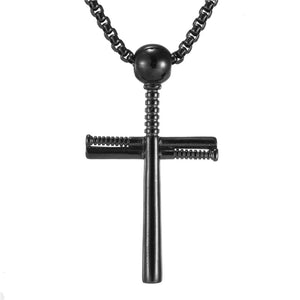 GUNGNEER Baseball Cross Necklace Stainless Steel Chain Jewelry Accessory For Men Women
