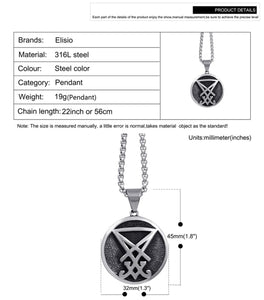 GUNGNEER Stainless Steel Sigil Of Lucifer Pendant Necklace Satan Occult Jewelry For Men