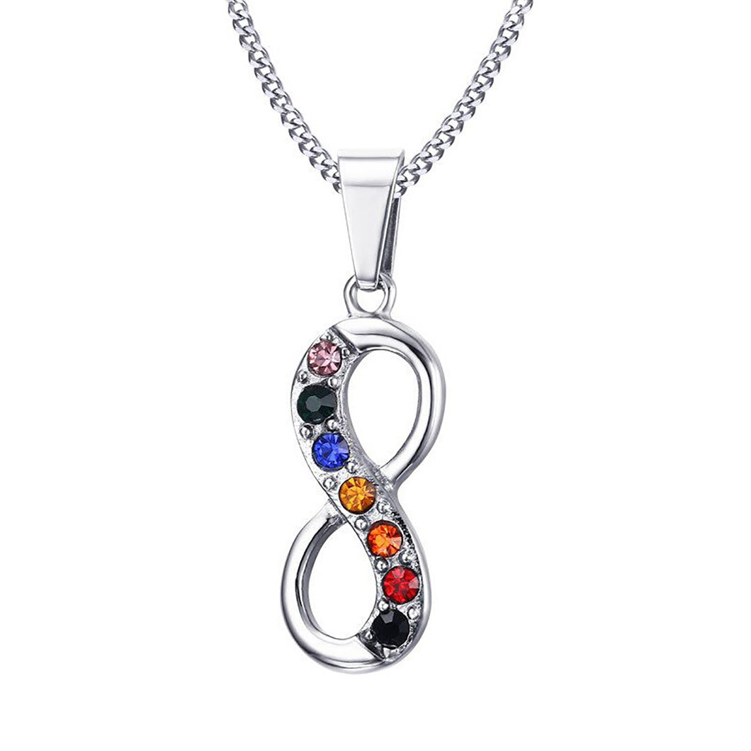 GUNGNEER Infinite Pride Necklace Stainless Steel Rainbow Pendant Jewelry For Men Women