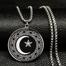 Load image into Gallery viewer, GUNGNEER Islam Muslim Star Moon Necklace Pentagram Drop Earrings Stainless Steel Jewelry Set