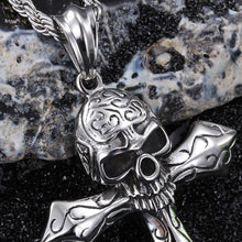 Load image into Gallery viewer, GUNGNEER Stainless Steel Skeleton Skull Cross Pendant Necklace Biker Gothic Jewelry Accessories