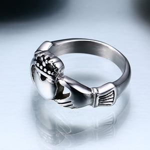 GUNGNEER Stainless Steel Heart Wedding Claddagh Ring with Celtic Triquetra Earrings Jewelry Set
