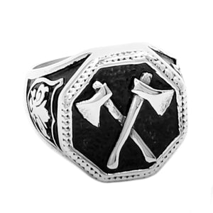 GUNGNEER Stainless Steel Norse Viking Axe Thor's Hammer Ring Bike Punk Jewelry Gift Set