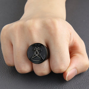 GUNGNEER Men's Sigil Of Lucifer Ring Stainless Steel Awesome Satan Ring Jewelry For Biker