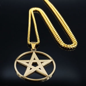 GUNGNEER Wiccan Pentagram Pentacle Stainless Steel Pendant Necklace Jewelry