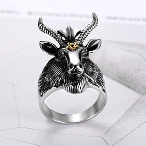 GUNGNEER Stainless Steel Multi-size Baphomet Ring Satanic Goat Head Jewelry Gift For Men