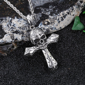 GUNGNEER Stainless Steel Skeleton Skull Cross Pendant Necklace Biker Gothic Jewelry Accessories