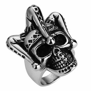 GUNGNEER Gothic Joker Clown Skull Ring Stainless Steel Punk Biker Halloween Jewelry Men Women