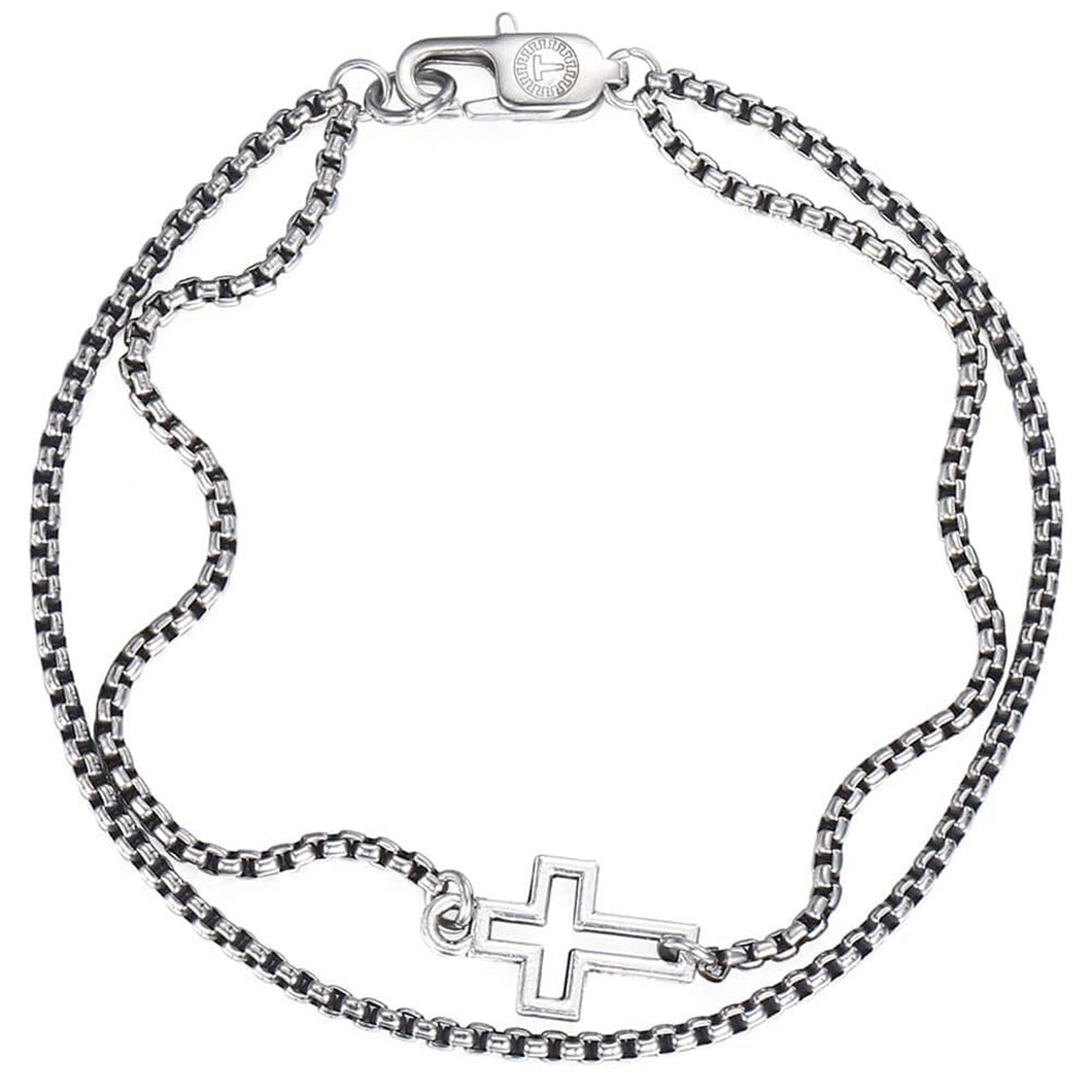 GUNGNEER Stainless Steel Cross Charm Bracelet Box Chain Jesus Jewelry Gift For Men Women