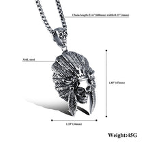 Load image into Gallery viewer, GUNGNEER Stainless Steel Skeleton Skull Indian Chief Pendants Necklaces Gothic Biker Jewelry