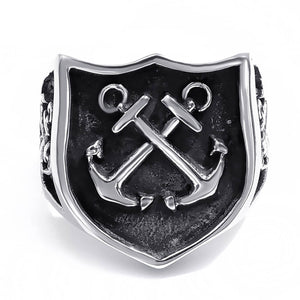 GUNGNEER Men US Navy Double Anchor Necklace Nautical Ring Stainless Steel Sailor Jewelry Set