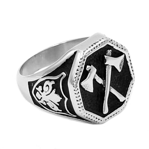 GUNGNEER Stainless Steel Norse Viking Axe Thor's Hammer Ring Bike Punk Jewelry Gift Set
