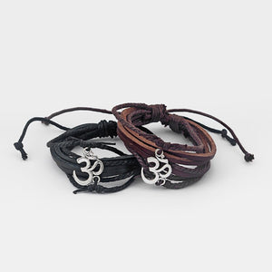 GUNGNEER Multilayer Leather Rope Chain Om Charm Bracelet Hindu Jewelry For Men Women