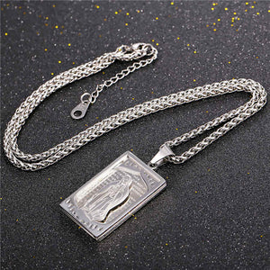 GUNGNEER Vintage Square Bible Mother Virgin Mary Pendant Necklace Religious Jewelry Talisman