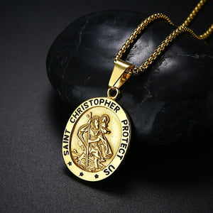 GUNGNEER St Christopher Necklace Prayer Protect Us Stainless Steel Jewelry For Men Women