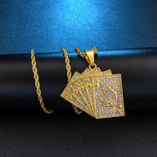 Load image into Gallery viewer, GUNGNEER Punk Iced Out Stainless Steel Straight Flush Poker Card Lucky Pendant Necklace Jewelry