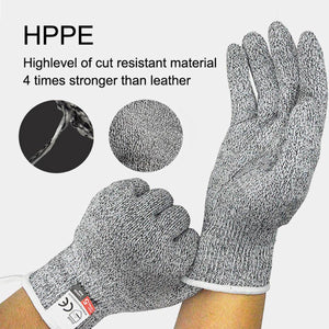 2TRIDENTS Cut Resistant Gloves Ideal for Woodworking Fish Filletting Meat Cutting Food Grade Protection (L, Black Gray)