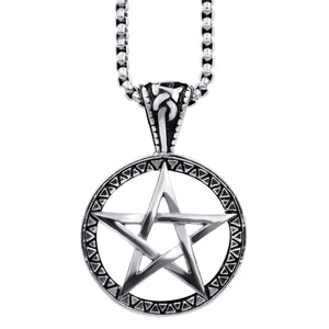 GUNGNEER Celtic Wicca Pentagram Star Stainless Steel Pendant