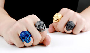 GUNGNEER Classic Garden Flower Skull Ring Biker Punk Halloween Jewelry Accessories Men Women