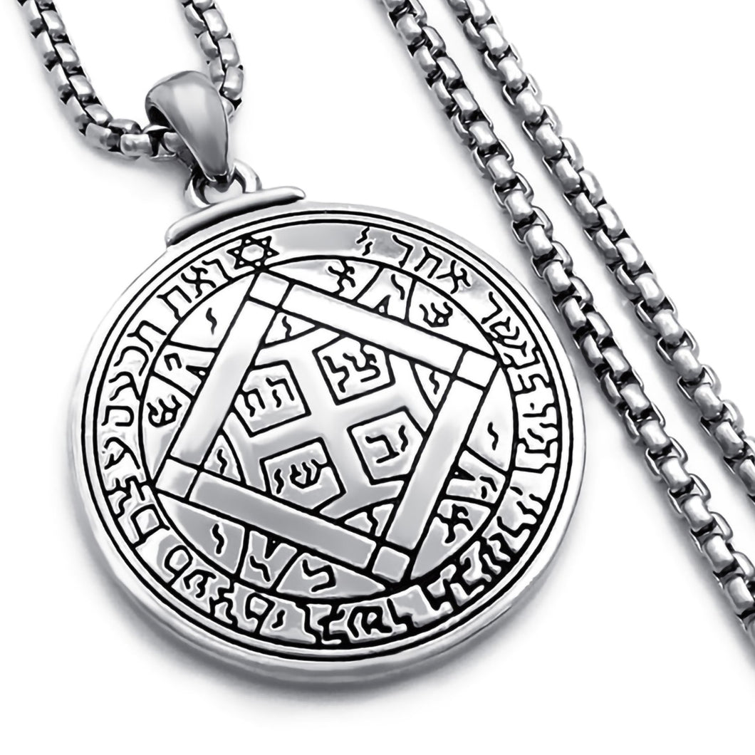 GUNGNEER Wicca Pentagram Pentacle Pendant Necklace Amulet Stainless Steel Box Chain Men Women