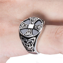 Load image into Gallery viewer, GUNGNEER Stainless Steel Rings Triquetra Celtic Knot Solar Cross Black Vintage Jewelry