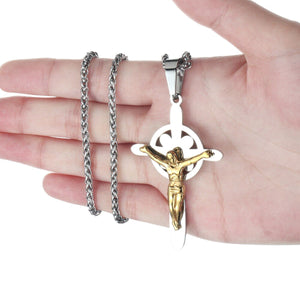 GUNGNEER Cross Pendant Necklace Stainless Steel Christ God Chain Jewelry For Men Women