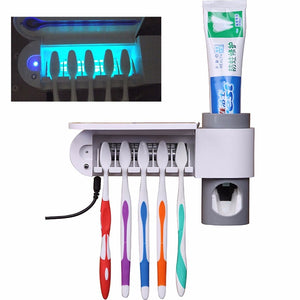 2TRIDENTS Antibacteria UV Light Ultraviolet Toothbrush Automatic Toothpaste Dispenser Sterilizer Toothbrush Holder Cleaner