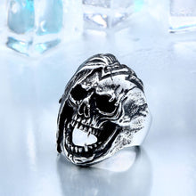 Load image into Gallery viewer, GUNGNEER Gothic Punk Skull Band Ring Stainless Steel Halloween Jewelry Accessories
