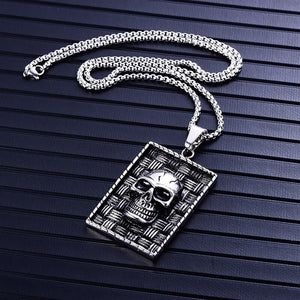 GUNGNEER Halloween Geometric Square Stainless Steel Skull Pendant Necklaces Jewelry Men Women