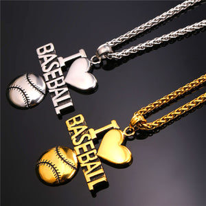 GUNGNEER I Love Baseball Necklace Stainless Steel Sport Jewelry Accessory For Men Women