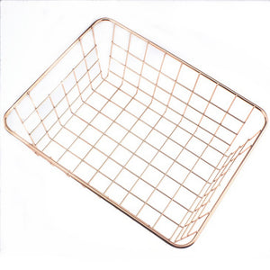 2TRIDENTS Metal Wire Storage Basket Kitchen Pantry Food Storage Organizer Basket Bin for Home, Office, Pantry, Bedroom, Closets and More (Gold)