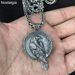 ENXICO Odin's Huginn and Muninn Ravens Pendant Necklace with Runic Circle Surrounding ? Nordic Scandinavian Viking Jewelry