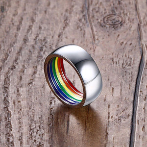 GUNGNEER Rainbow Flag Ring Stainless Steel Gay Lesian Pride Bracelet Jewelry Set Gift