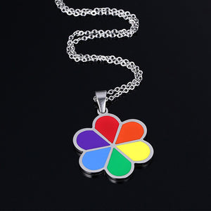 GUNGNEER Pride Necklace Stainless Steel Gay Lesbian Flower Pendant Jewelry For Men Women