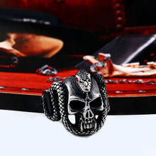 Load image into Gallery viewer, GUNGNEER Stainless Steel Gothic Punk Snake Skull Halloween Ring Leather Bracelet Jewelry Set