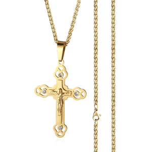 GUNGNEER Stainless Steel Christian Cross Pendant Necklace Jesus Chain Jewelry For Men Women