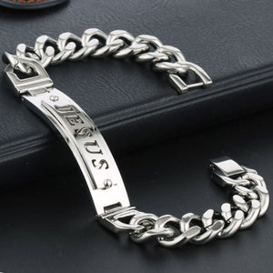 GUNGNEER Jesus Christ Bracelet Stainless Steel Cross Jewelry Accessory Gift For Men Women