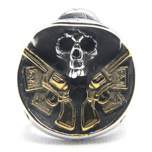 Load image into Gallery viewer, GUNGNEER 2 Pcs Stainless Steel Cool Double Guns Skull Pirate Ring Biker Protection Jewelry Set