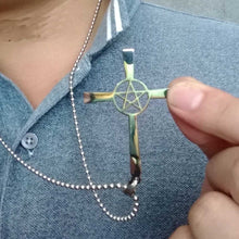 Load image into Gallery viewer, GUNGNEER Stainless Steel Pentagram Inverted Cross Pendant Necklace Demon Jewelry For Men