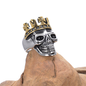 GUNGNEER Punk Rock Stainless Steel Crown Skull Rings Jewelry Accessories Men Women
