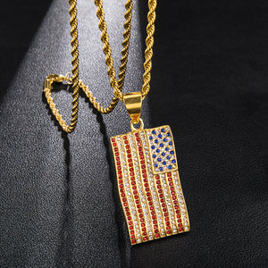 GUNGNEER Stainless Steel Crystal American Flag Pendant Necklace US Freedom Jewelry Accessories